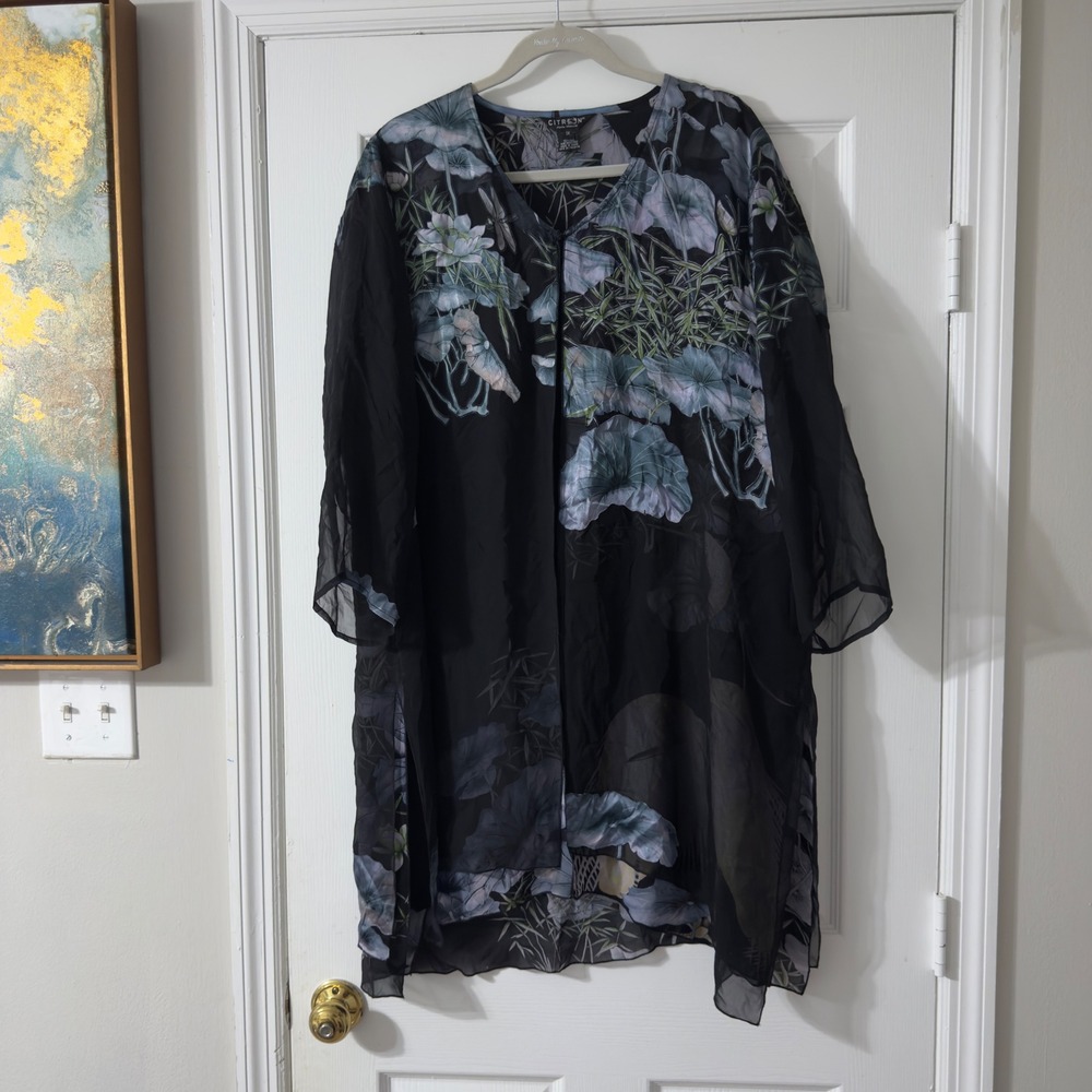 Citron Santa Monica Shimmer Floral Bamboo Silk Chiffon Duster Kimono 1X